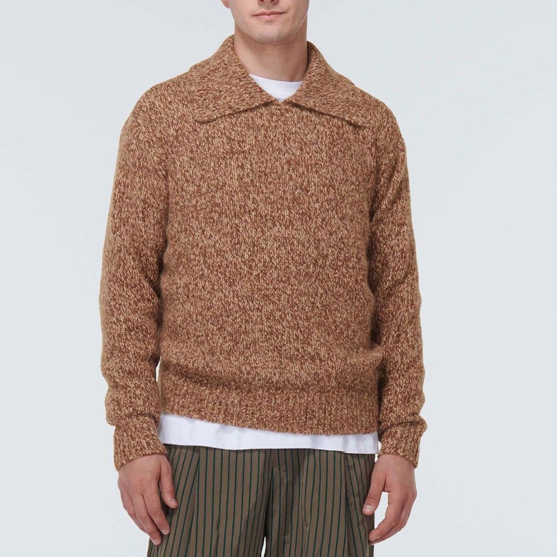 Casual Mens Winter Wear Brand Solid Color Wool Sweater Top Warm Lapel Knit Mens Pullover Loose Sweater for Men Pullovers – Striped Sweater and Customized Factory Sweaters price|S, S/M/L/Customized Size