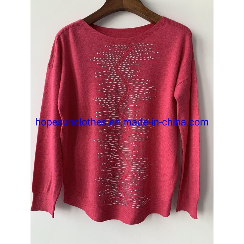 China Factory Woman Hotfixrhinestone Boat Neck Pullover Knitwear Sweater – Sweater and Knitwear price|S