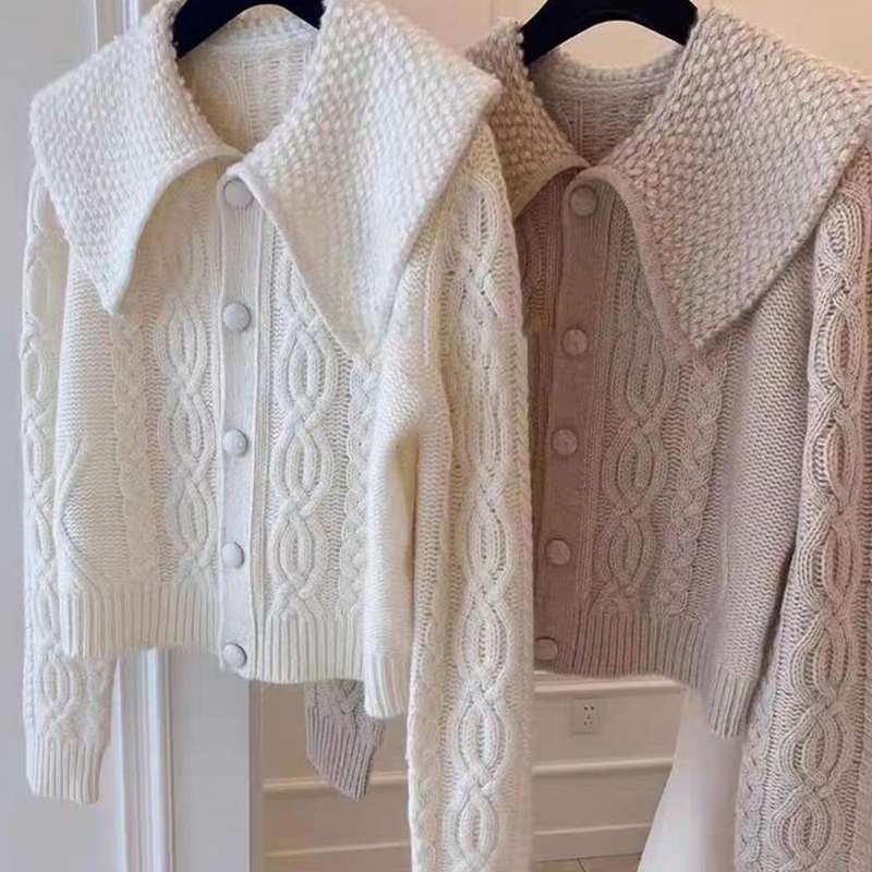 Classical Cable Wool Sweater Doll Collar Knitted Cardigan Women Knitted Cardigan Sweater – Knitwear and Women Clothing price|S