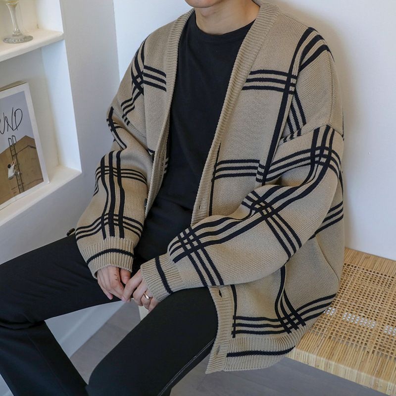 Custom Mens New Style Cardigan Jacquard V Neck Knitwear Korean Fashion Loose Fashion Versatile Sweaters/Coat – Sweater and Mens Sweater price|S