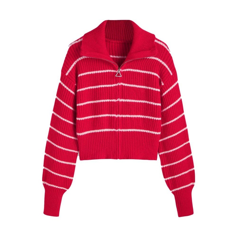 Factory Custom Warm Winter Knitwear Turtleneck Jumper Zip Striped Jumper Cardigan – Women Sweater and Ladies Sweater Pattern price