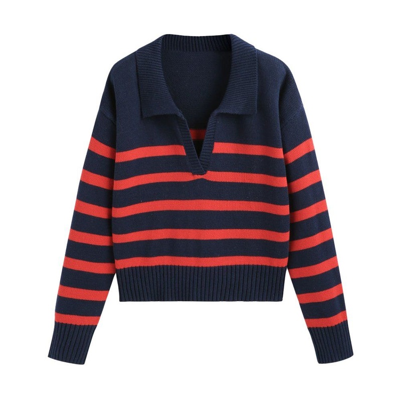 Fashion Ladies Clothing Wholesale Classic Ladies V-Neck Pullover Striped Sweater – Women Sweater and Ladies Sweater Pattern price|S/M/L/Customized Size