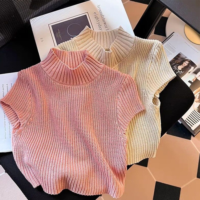 Fashion Ladies Turtleneck Pullover Short Sleeve Knitted Sweater Women Clothing – Women Clothing and Knitwear price|S