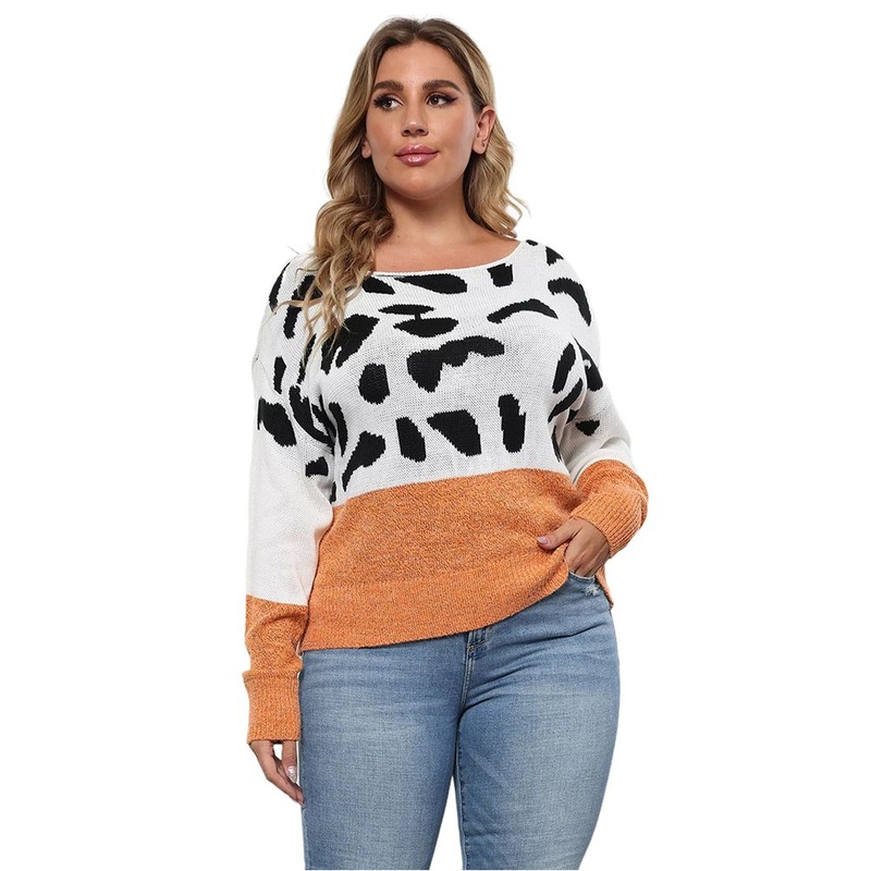 Hot Selling Women Splice Leopard Loose Pullover Sweater – Women Pullover Sweater and Splice Leopard Sweater price|S, S, M, L, XL, XXL, 3XL