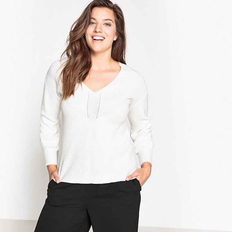 Ladies V Neck Fashion Sepcial Design Knitted Recreational White Pullover – Womens Sweater and Womens Pullover price|S