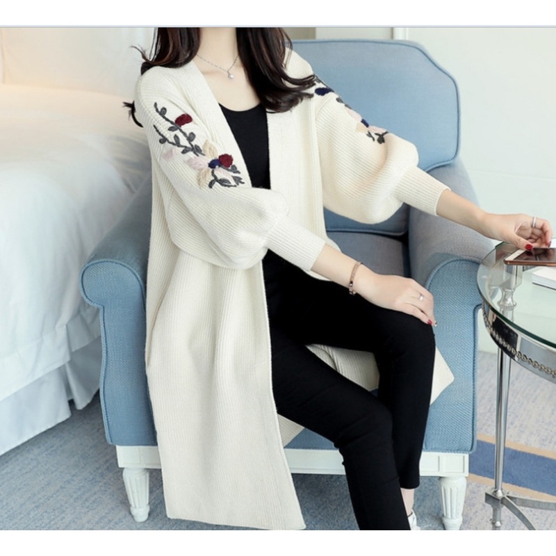 Long Paragraph Sweater Cardigan Women Embroidery Lantern Sleeves (BTQ200) – Knitted Sweater and Women Sweater price|S