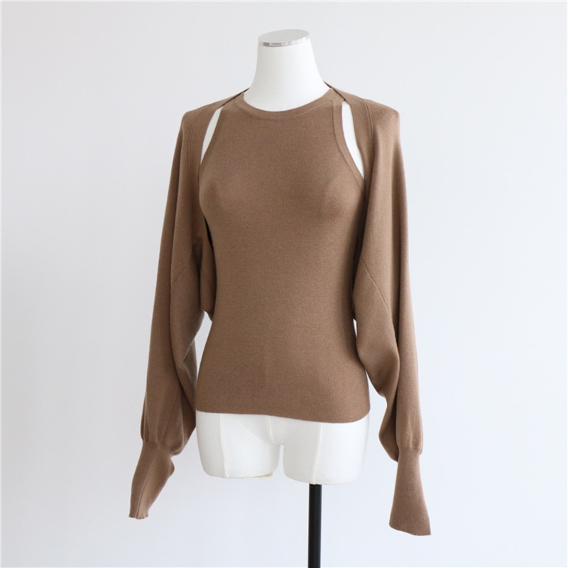 New Wool Knitted Shawl in Autumn and Winter 2023 Womens One Piece Silhouette Cardigan Irregular Solid Color Classic Bat Sleeve – Shawl and Long Sleeve Top price|S, Customized