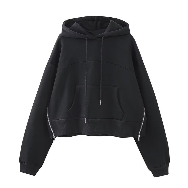 Pb&Za Womens Wholesale New Black Zipper Hooded Sweatshirt – Womens Sweatshirt and Ladies Sweatshirt price|S, S. M. L