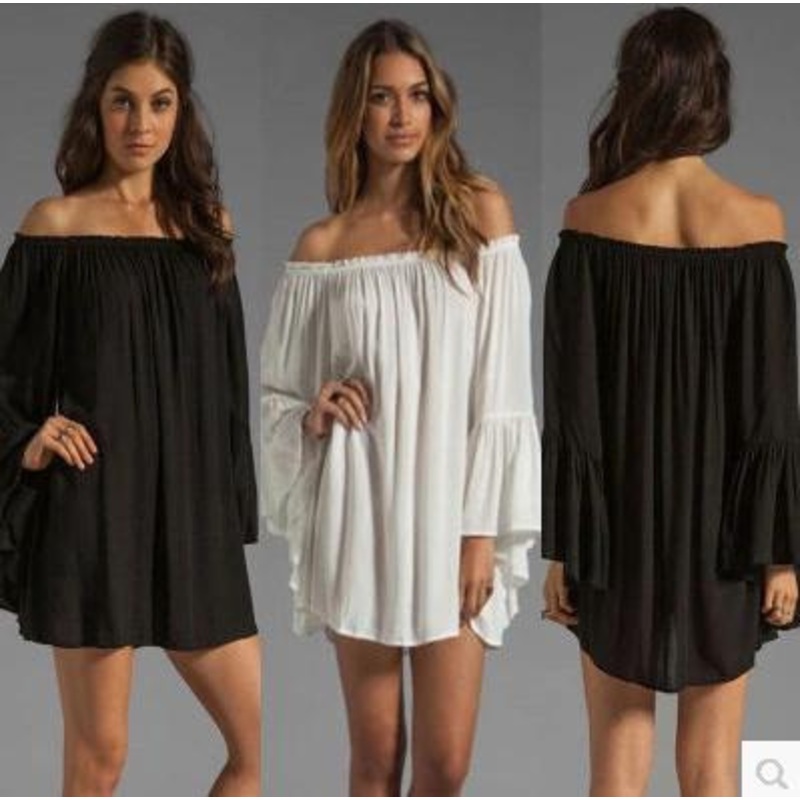 Shoulder Long Sleeve Chiffon T Shirt Dress Lady Casual Loose Solid Color Blouse Women Tops Fashionable Girls Dresses – Women and Leisure price|S