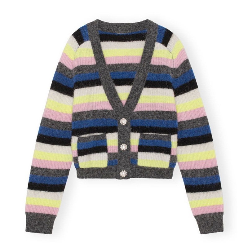 Stripe Nautical Blue Wool Cardigan Jacquard Sweater Women Knitted Clothing – Women Clothing and Cardigan Sweater price|S