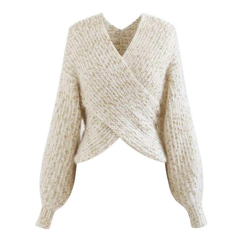 V-Neck Long Sleeve Mode Crop Tops Ribbed Knit Women Pullovers Sweater – Ladies Sweater and Long Sleeve Sweater price|S, S/M/L/Customized Size
