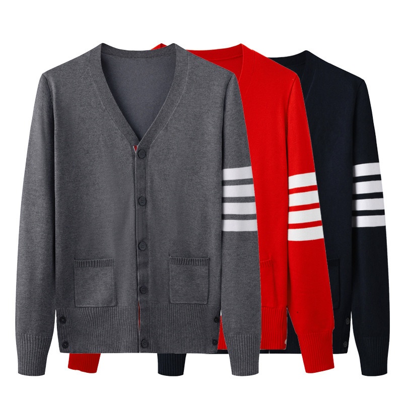 Wholesale High Quality Stripe Red Thin Slim Big Size Knitted Cardigan Knitting Business Office Sweater/Sweaters/Jersey/Jerseys/Coat for Men and Women – Sweater and Mens Sweater price|S