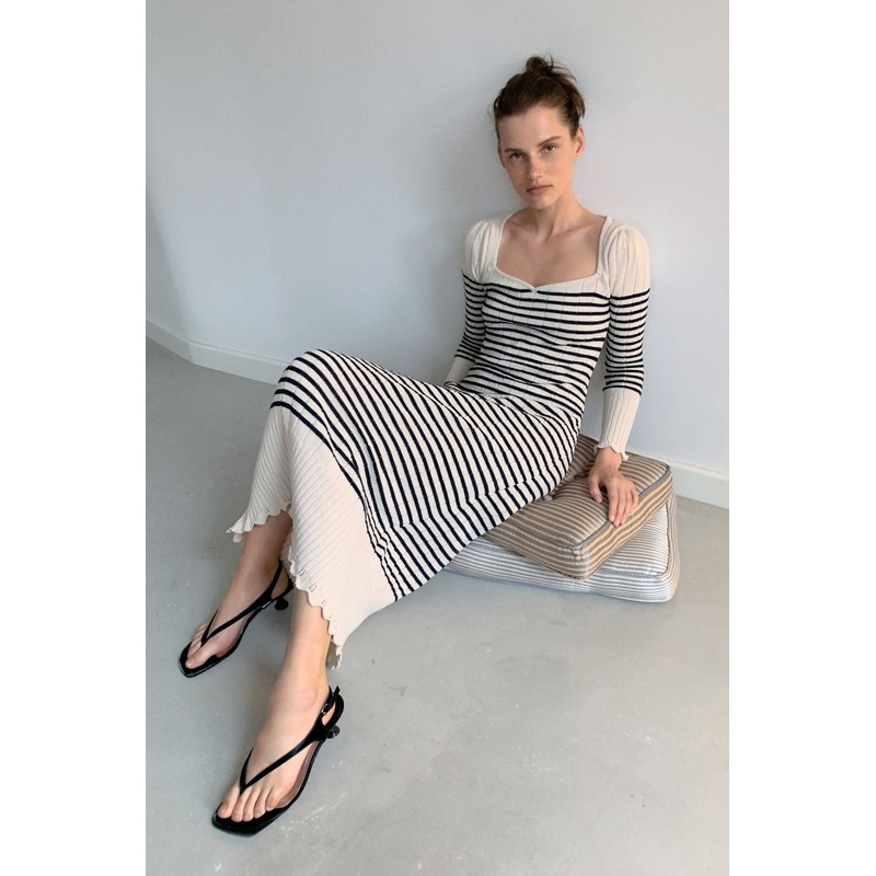 Women Clothing Square Neck V-Neck Striped Ribbed Fashion Dress – Dress and Clothes price|S
