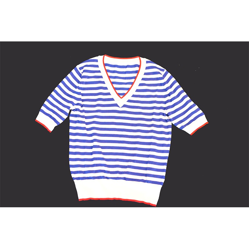 Women Garment Short Sleeve Stripe V Neck Pullover Sweater – Women Fashion and Women Clothes price|S