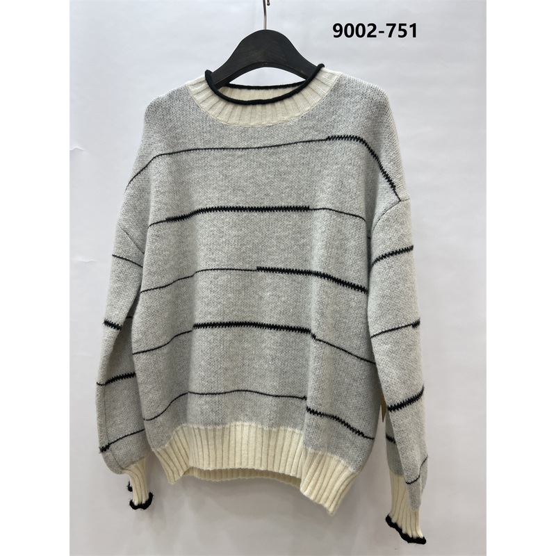 Women Lightweight Oversized Stripe Long Sleeve Loose Thin Pullover Low Neck Knit Warm Sweater – Knitted Pullovers and Sweater price|S