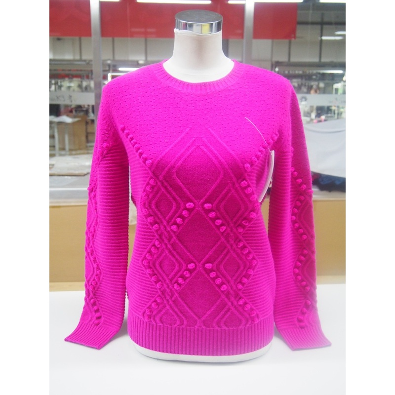 Womens Cashmere Sweater with Ball and Pointelle in Shoulders (CPS115043) – Cashmere and Womens Cashmere Sweater price|S
