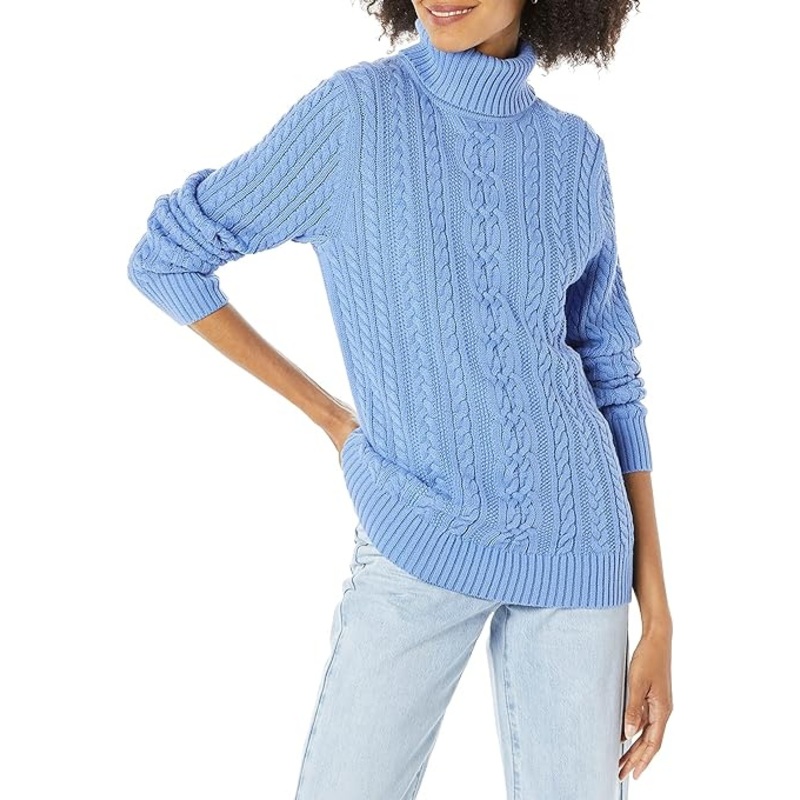 Womens Fisherman Cable Roll-Neck Jumper (Available in Plus Size) – Knitwear Pullover and Soft Warm price