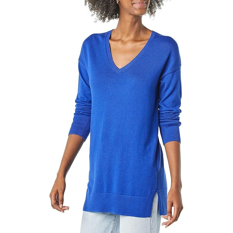 Womens Lightweight Long-Sleeved V-Neck Tunic Sweater – Knitwear Pullover and Soft Warm price|M