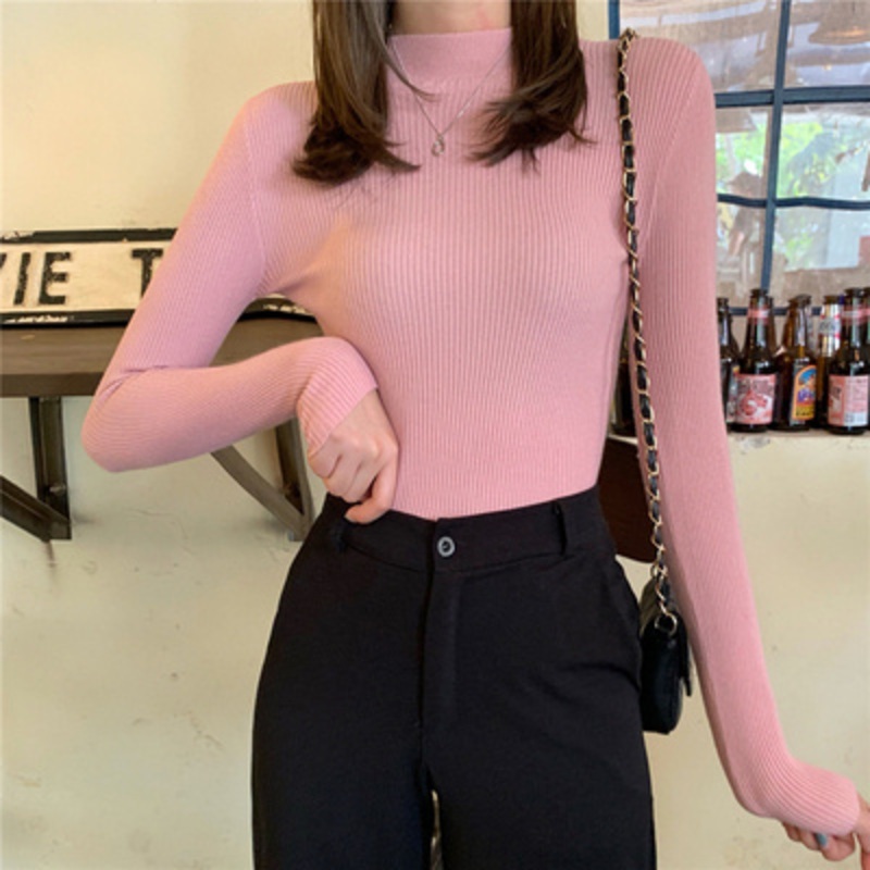 Bottom Sweater for Women Half High Collar Solid Color Slim Slim Sweater for Women – Sweatshirts and Hoodies price|S