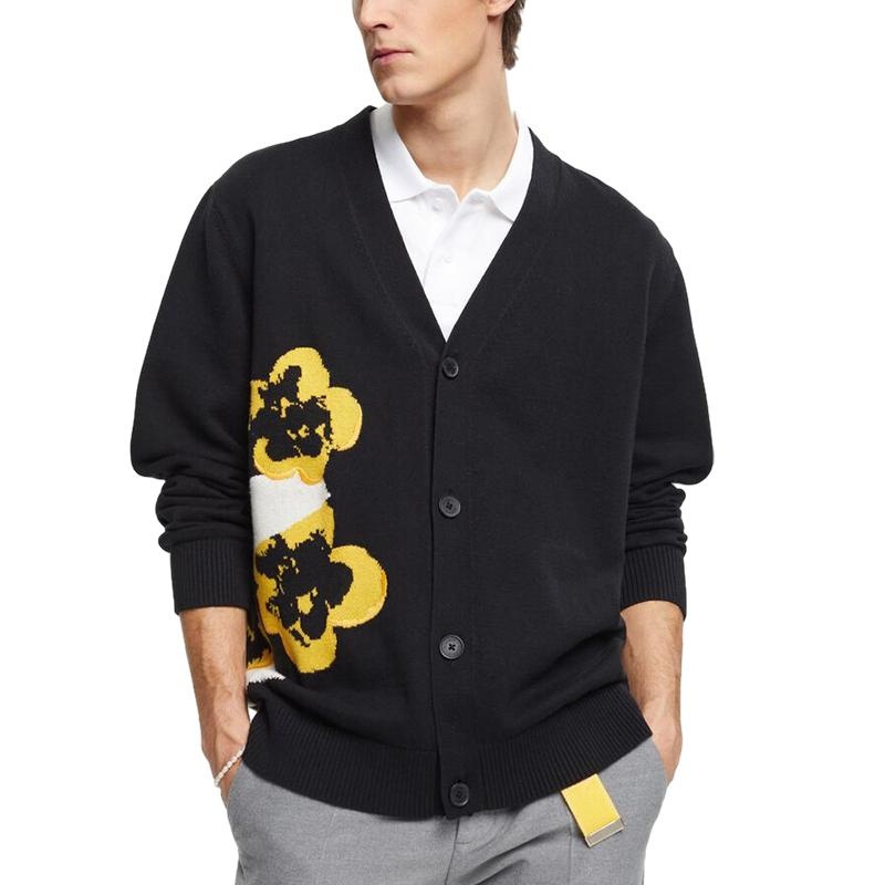 Brand Clothing Processing Custom Fall Mens Sweater V-Neck Coat Mens Cardigan Jacquard Pattern Knit Sweater for Men Cardigan – Mens Sweater and Striped Sweater price|S, S/M/L/Customized Size