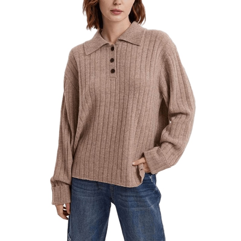 Customized Womens Loose Solid Color Polo Neck Knit Sweatshirt Ladies Casual Pullover – Customized Factory Sweaters and Customized Womens Sweaters price|S, S/M/L/Customized Size