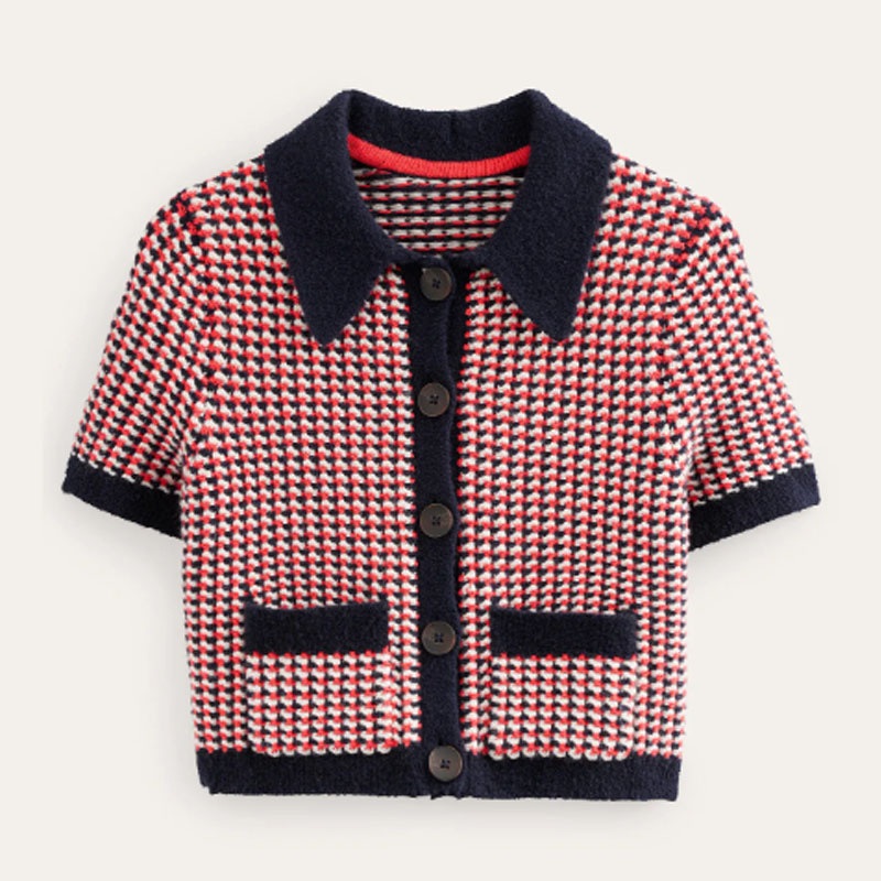 Design Short Sleeve Polo Cardigan Sweater with Pocket for Ladies – Sweater and Cardigan price|S