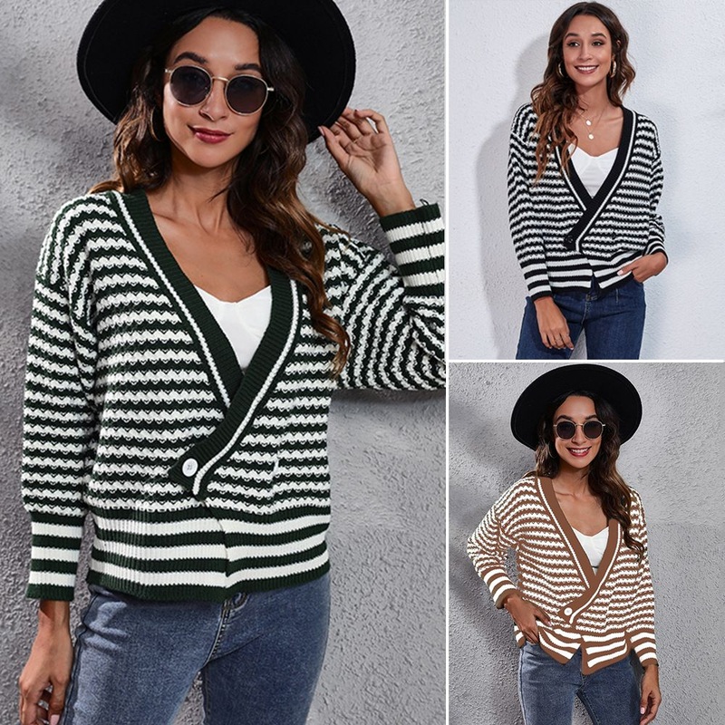 Guangzhou Factory Loose Stripe Knitted Long Sleeve Custom Sweater Cardigan Sweater Womens Sweaters – Custom Sweater and Cardigan Sweater price|S