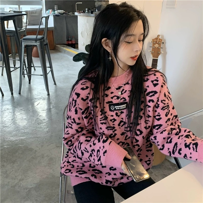 Instagram Korean Edition of Autumn/Winter New Age Reduction Leopard Print Thick Sweater Woman – Lazy Casual Sweaters and Korean Edition Autumn and Winter New Style price|S