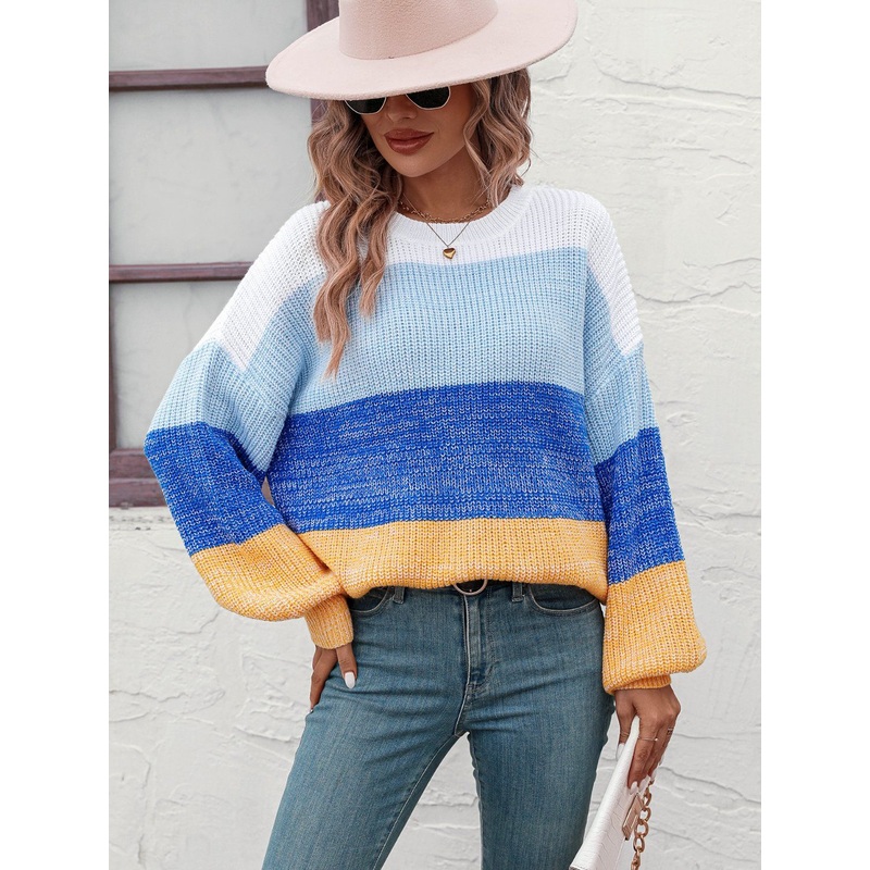 Ladies Color Mixed Knitting Sweater Women Knitted Colorful Sweater Pullover – Sweater and Ladies Sweater price|S