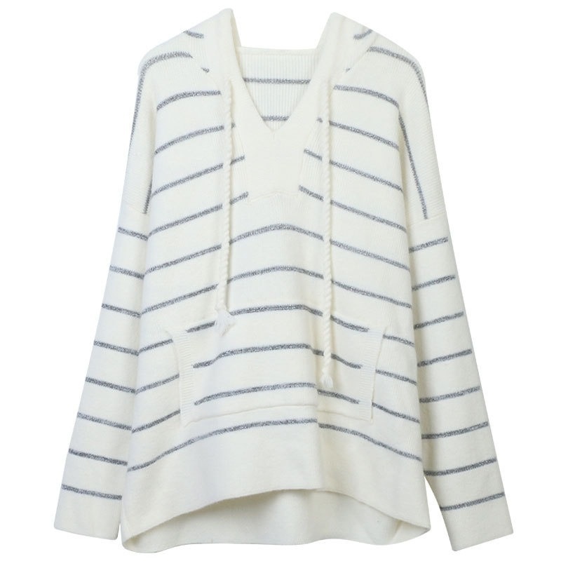 Mohair Loose Women Lurex Striped Sweater Hoodie with Kangaroo Pocket – Ladies Jumper and Pullover Sweater price|S