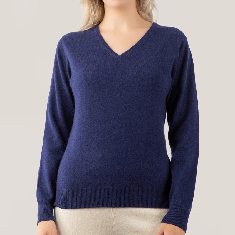 Navy Cashmere V Neck Tight Sweater – Cashmere Pullover and Women Pullover price|S
