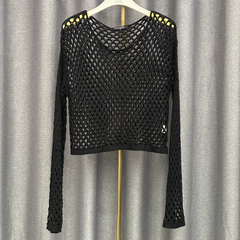 Support Custom Hollow Pullover Wholesale Ladies Long Sleeve Crew Neck Knit Sweater – Customized Factory Sweaters and Womens Mesh Pullover Sweater price|Free Size