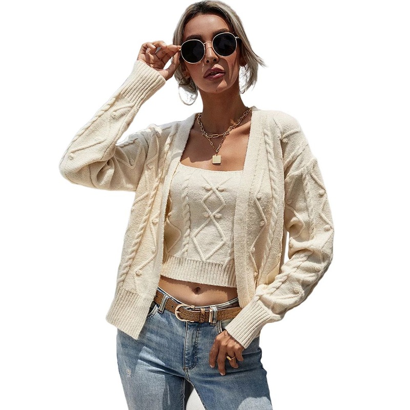 Wholesale Ladies Two Piece Fall and Winter New Knit Vest with Cardigan 2PCS Set – Woman Cardigan and Short Cardigan price|S, S, M, L, XL