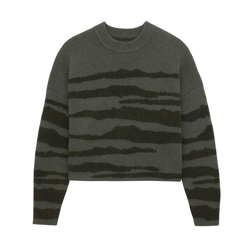 Wool Tiger Striped Crewneck Pullover Cashmere Sweater Jacquard Women Clothing – Women Clothing and Striped Sweater price|S