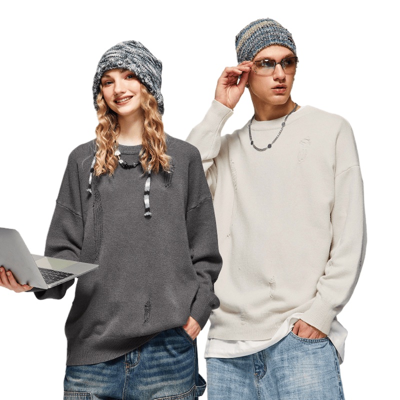 32 Core Yarn Tide Brand High Street Hole Loose Thin Solid Color Sweater Men – Stylish Jumper and Casual Sweater price|S,M,XL,L