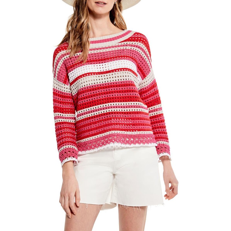 Custom Wholesale Pullover Sweater Boat Neck Crochet Striped Casual Streetwear Women Top Pullover Women Sweater for Office Lady – Pullover and Office Sweater price|S, Customized