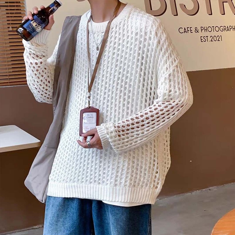 Fashion Hollow out Knitted Sweater Crew Neck Pullover Women Clothes – Knitwear and Men Clothing price|S