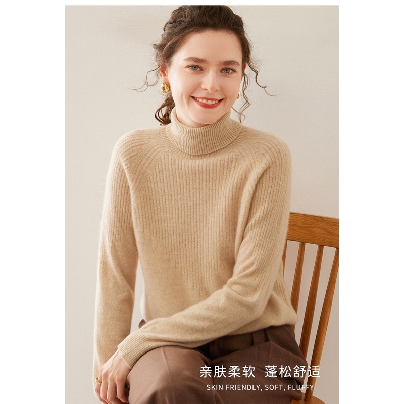High Collar Striped Long Sleeve Warm Autumn Winter Cashmere and Wool Women Lady Pullover Knitted Sweater – White and Black price|S-XXXL,Customizable