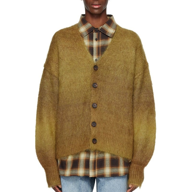 High Quality OEM Custom Batwing Sleeves Solid Color Cardigan Men V-Neck Mohair Sweatshirt Men Single Row Button Mens Coats – Mens Sweater and Striped Sweater price|S, S/M/L/Customized Size