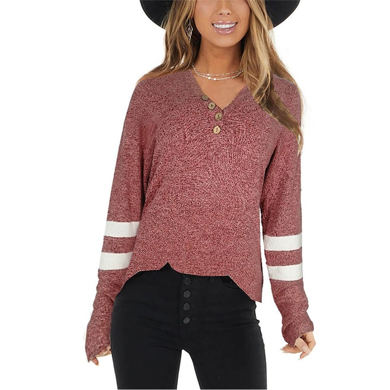 High Quality Red Rust Button Detail Knit Long Sleeve Tops – Womens Sweaters and Plus Size Sweaters price|S, S, M, L, XL, XXL