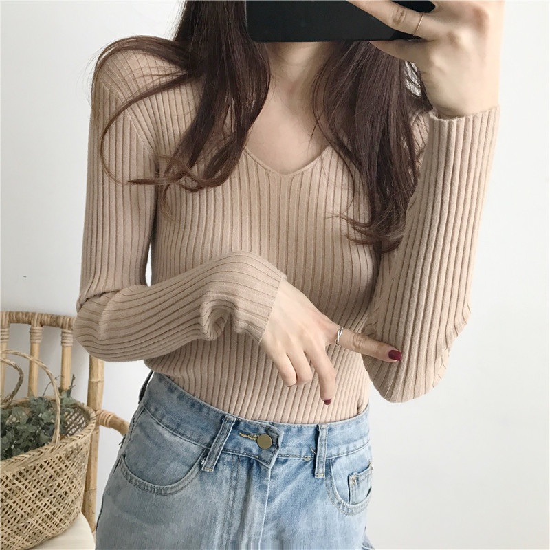 Hot Sale Autumn and Winter Long Sleeve V-Neck Solid Sexy Women Pullovers – Hoodies and Sweater price|S