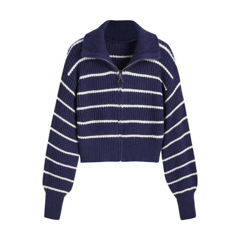 Ladies Fashion Sweater Warm Winter Knit Turtleneck Sweater Zip Stripe Women Cardigan – Women Sweater and Ladies Sweater Pattern price