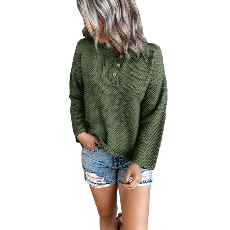 Low MOQ Elegant Green Button Pullover Loose Sweater for Women – Button Sweater and Pullover Sweater price|S, S, M, L, XL