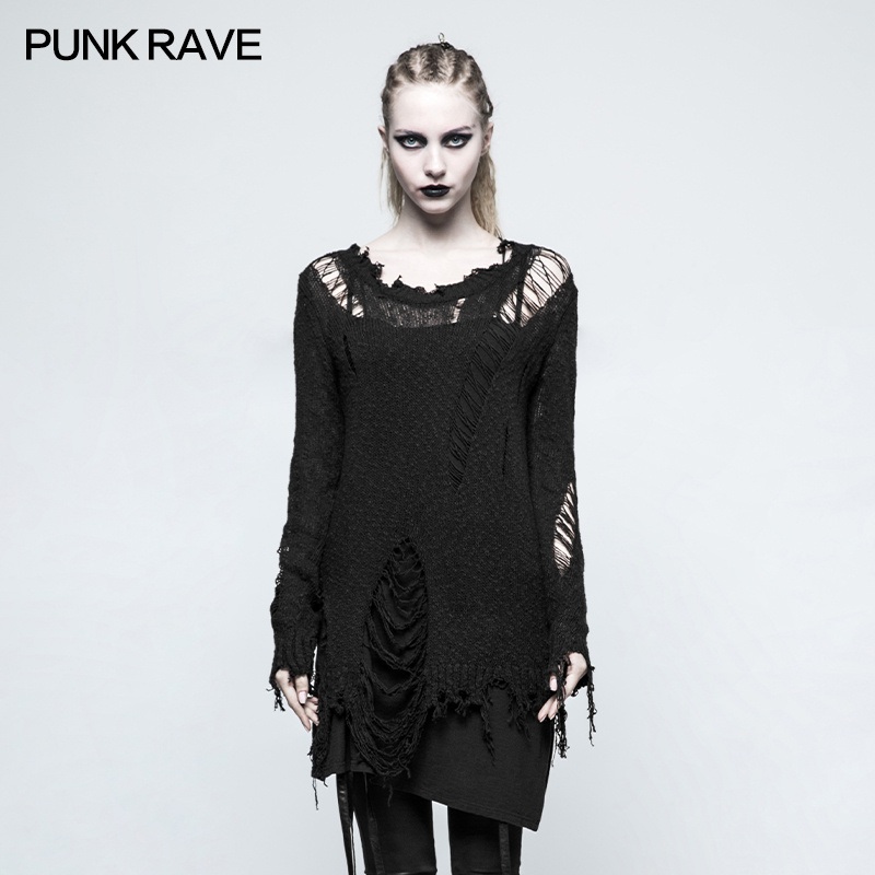 M-038 Punk Rave Designer Pullover O-Neck Black Ladies Stylish Sweater – Latest Design Ladies Sweater and Ladies Stylish Sweaters price|S, F