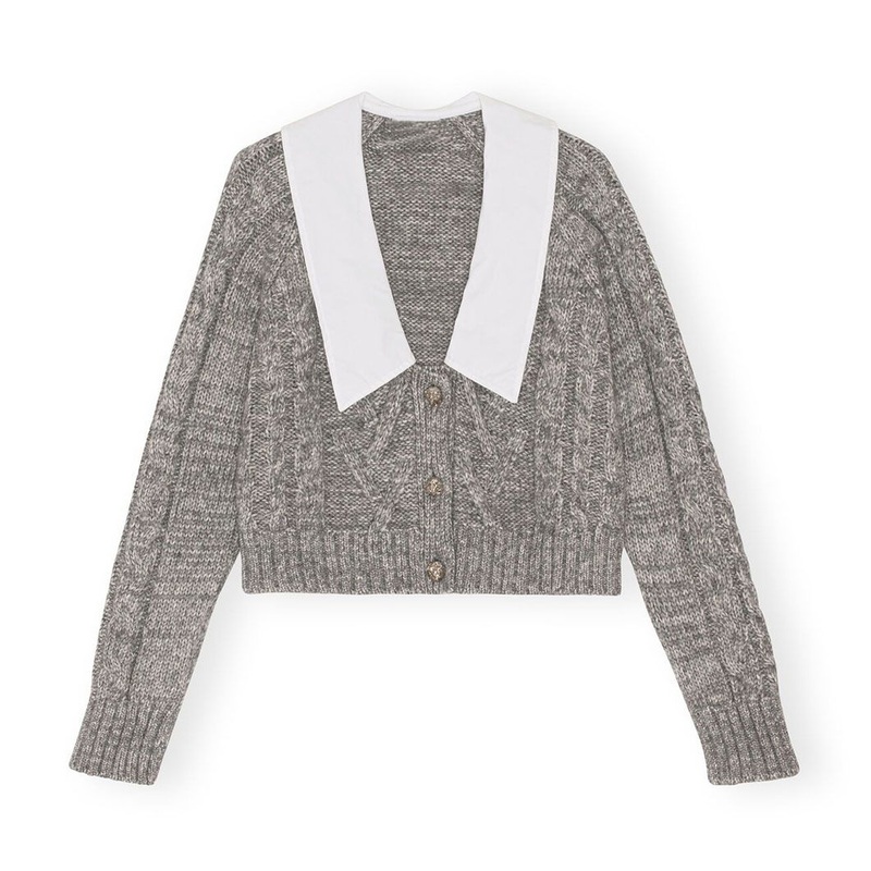 Organic Cotton Chunky Cable Cardigan Polo Neck Knitted Sweater Women Clothing – Cardigan Sweater and Knitwear Sweater price|S