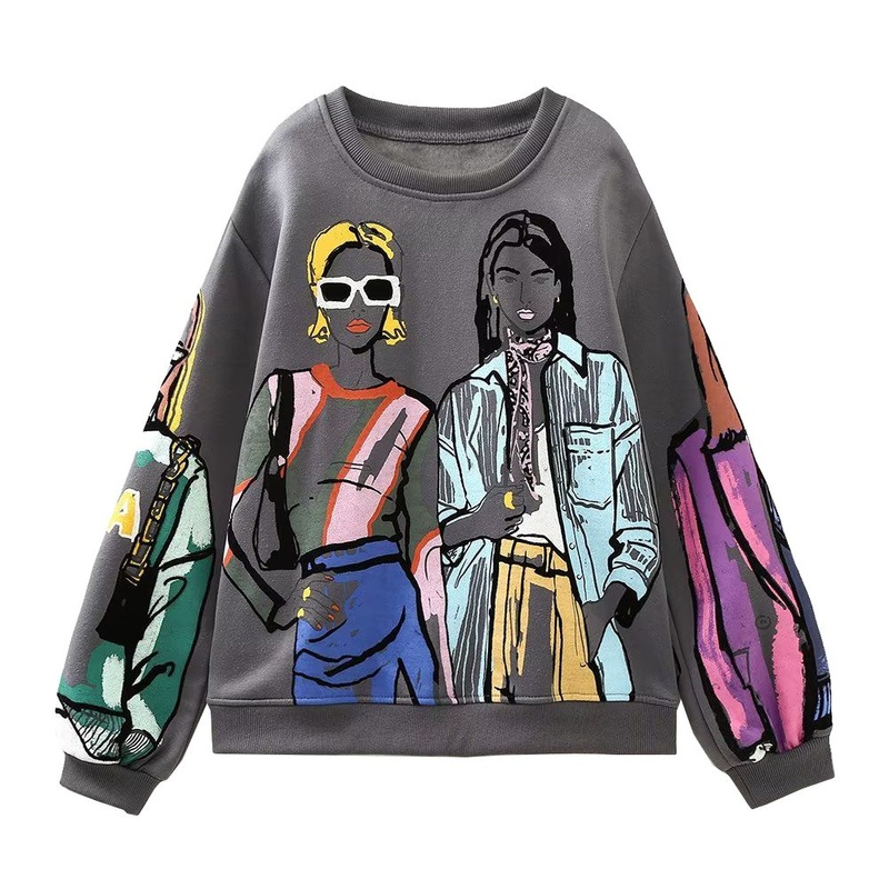 Pb&Za European and American Style Round Neck Long-Sleeved Printed Sweatshirt – Womens Sweatshirt and Ladies Sweatshirt price|S
