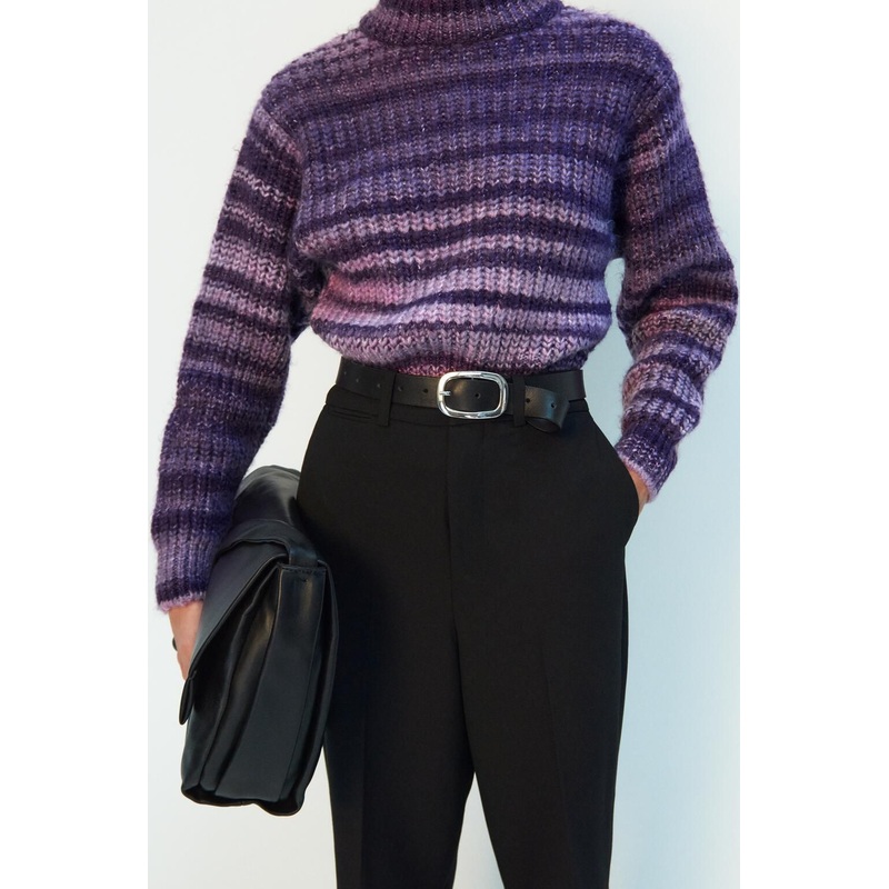 Soft Fashion Women Cotton Pullover Sweaters Jumper Plus Size Chic High Neck Striped Sweater – Women Clothes and Clothing price|S