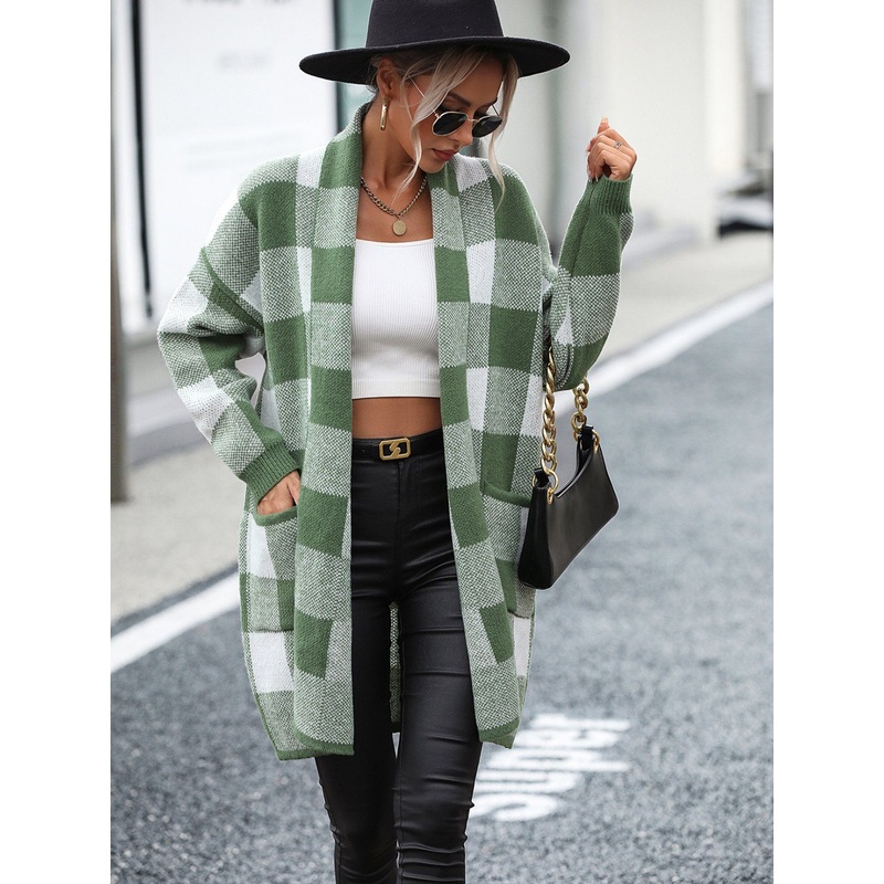 Trendy Long Cardigan Sweater with Checkered Design for Women – Sweater and Ladies Sweater price|S