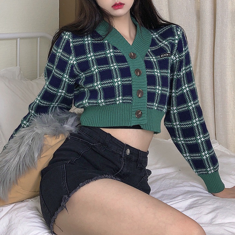 V-Neck Short Cropped Button Wrap Cardigan Tops Women Jacket Graphic Autumn Woman Sweater – Women Clothes and Clothing price|S
