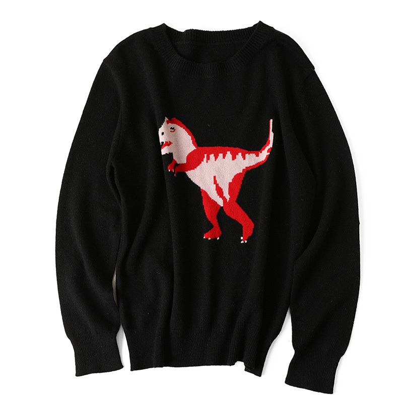 Women Cashmere Knitted Pullover Sweater with Dinosaur Pattern – Cashmere Knitting and Cashmere Clothes price|S
